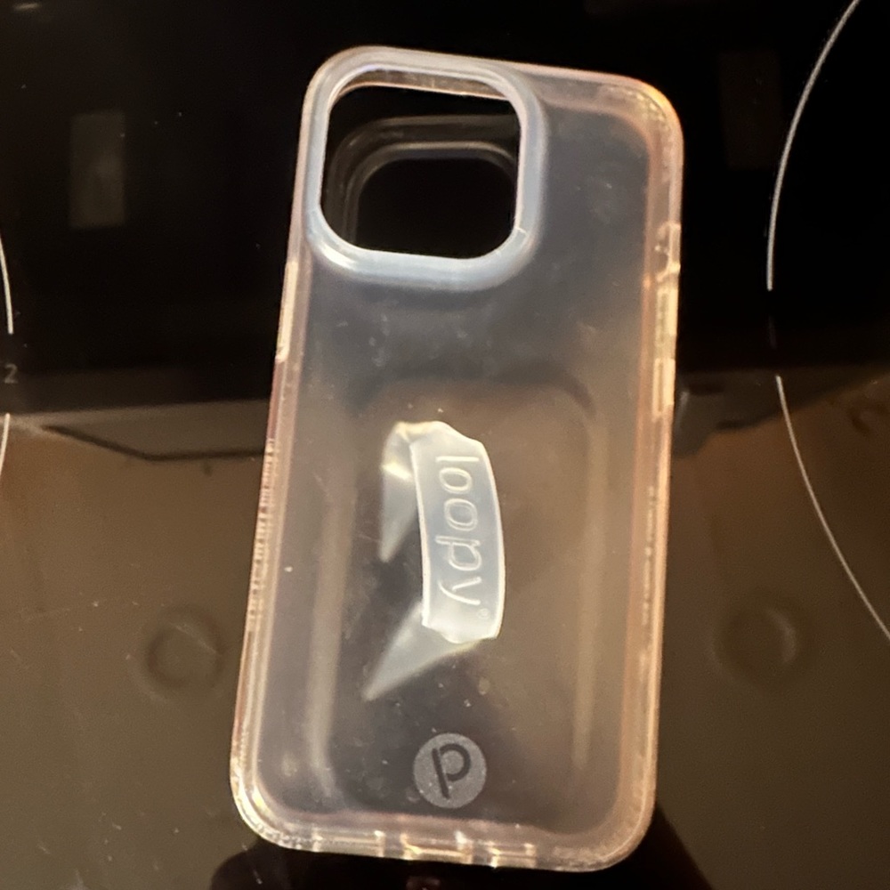 Apple iPhone 13 Pro clear loopy case, righty.